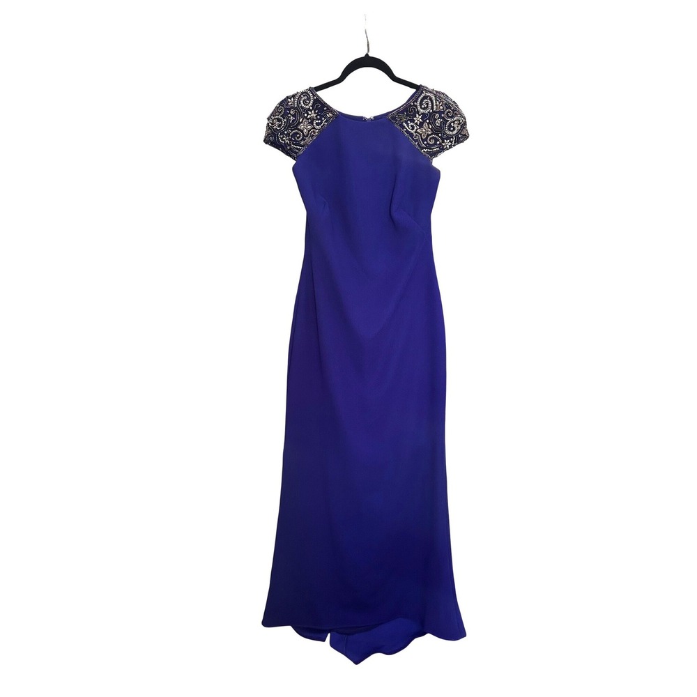 Badgley Mischka Collection Ultra Violet Beaded Gown Dress EG1475 Womens Size 8